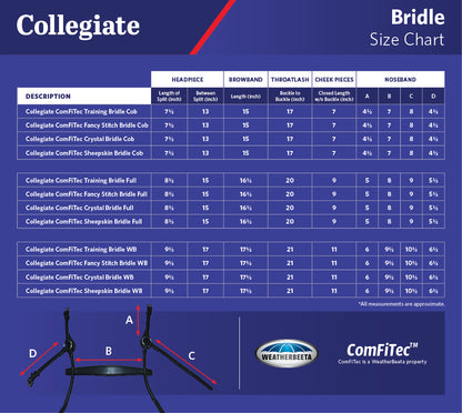 Collegiate Comfitec Daina Bridle - Size Chart