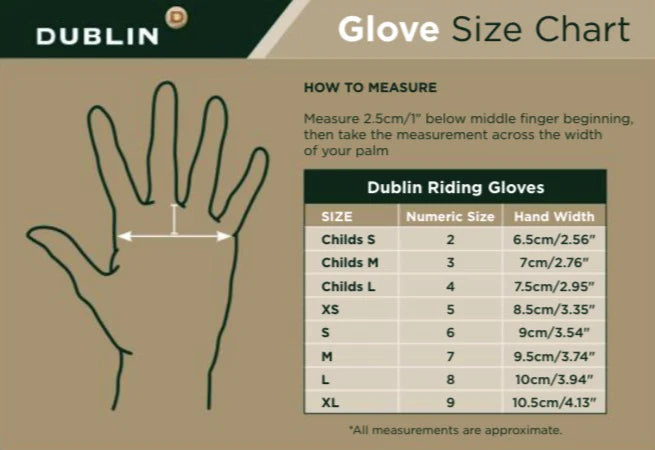 Dublin Riding Gloves Size Chart