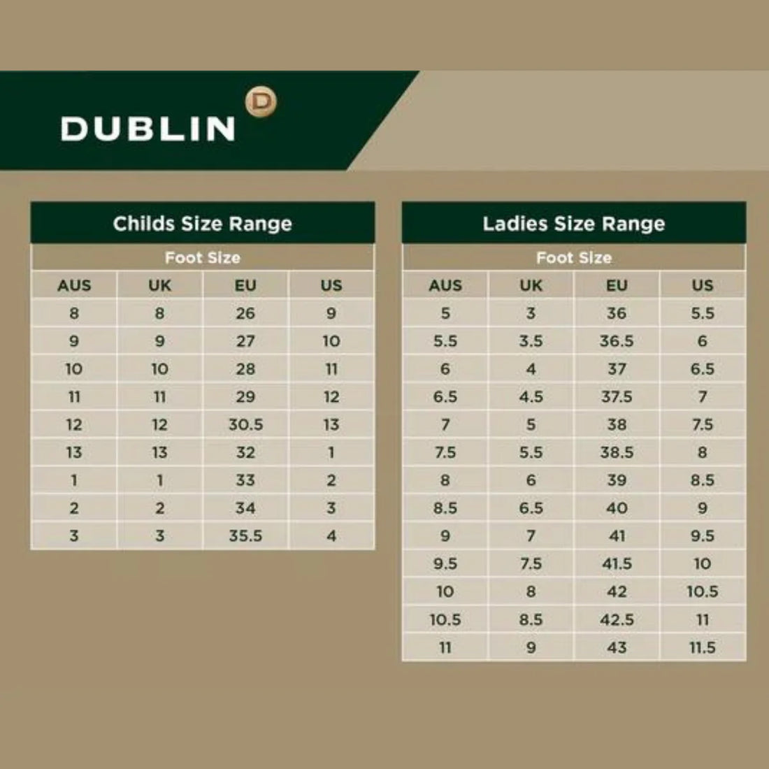 Dublin Childs Foundation Jodphur Boots - Size Chart