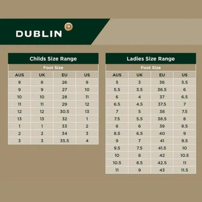 Dublin Childs Foundation Jodphur Boots - Size Chart