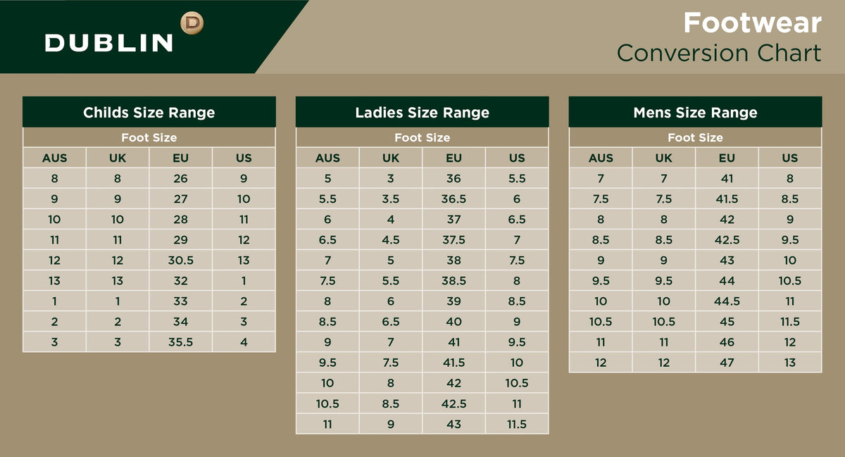 Dublin Foundation Ladies Jodhpur Boots II - Size Chart