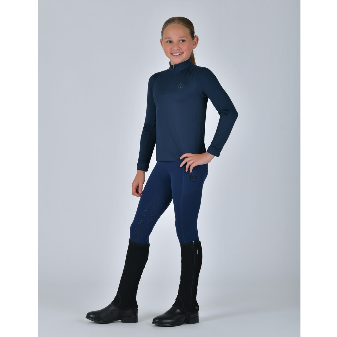 Dublin Kids Breathable Long Sleeved Riding Top - Navy Side