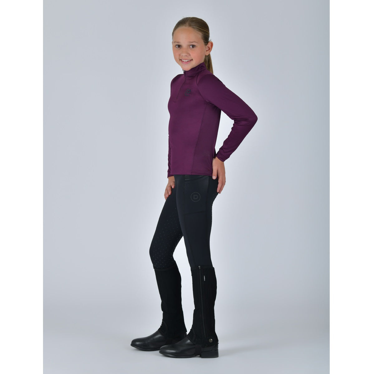 Dublin Kids Breathable Long Sleeved Riding Top - Purple Violet Side
