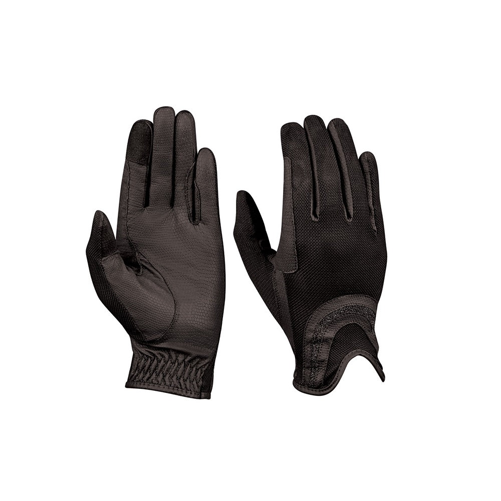 Dublin Pull On Glitter Mesh Back Riding Gloves - Black