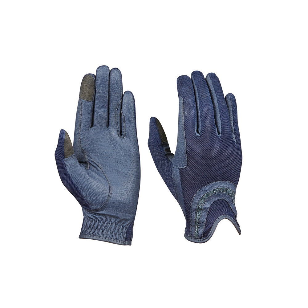 Dublin Pull On Glitter Mesh Back Riding Gloves - Navy