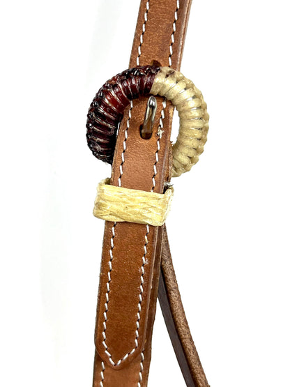 Ezy Ride Bridle Brow Harness Leather with Rawhide Plaited Brow and Buckles - 3