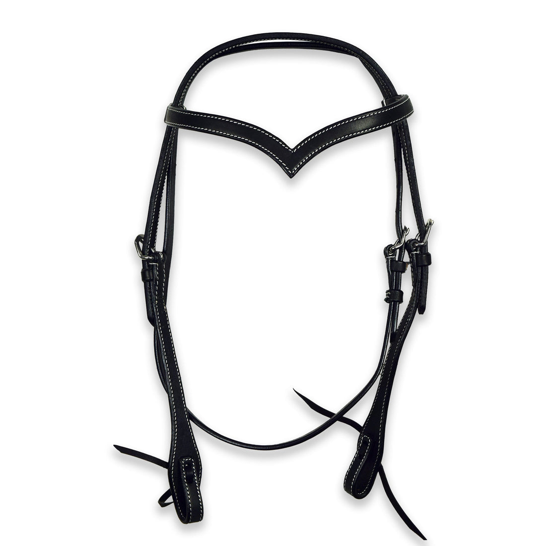 Ezy Ride Bridle Plain with V Brow and White Stitching Black