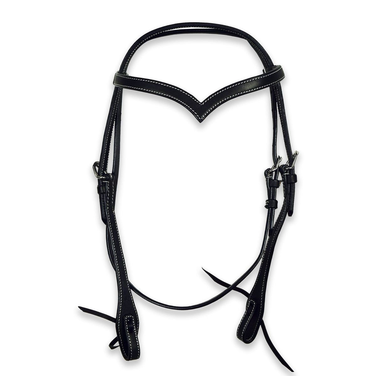 Ezy Ride Bridle Plain with V Brow and White Stitching Black