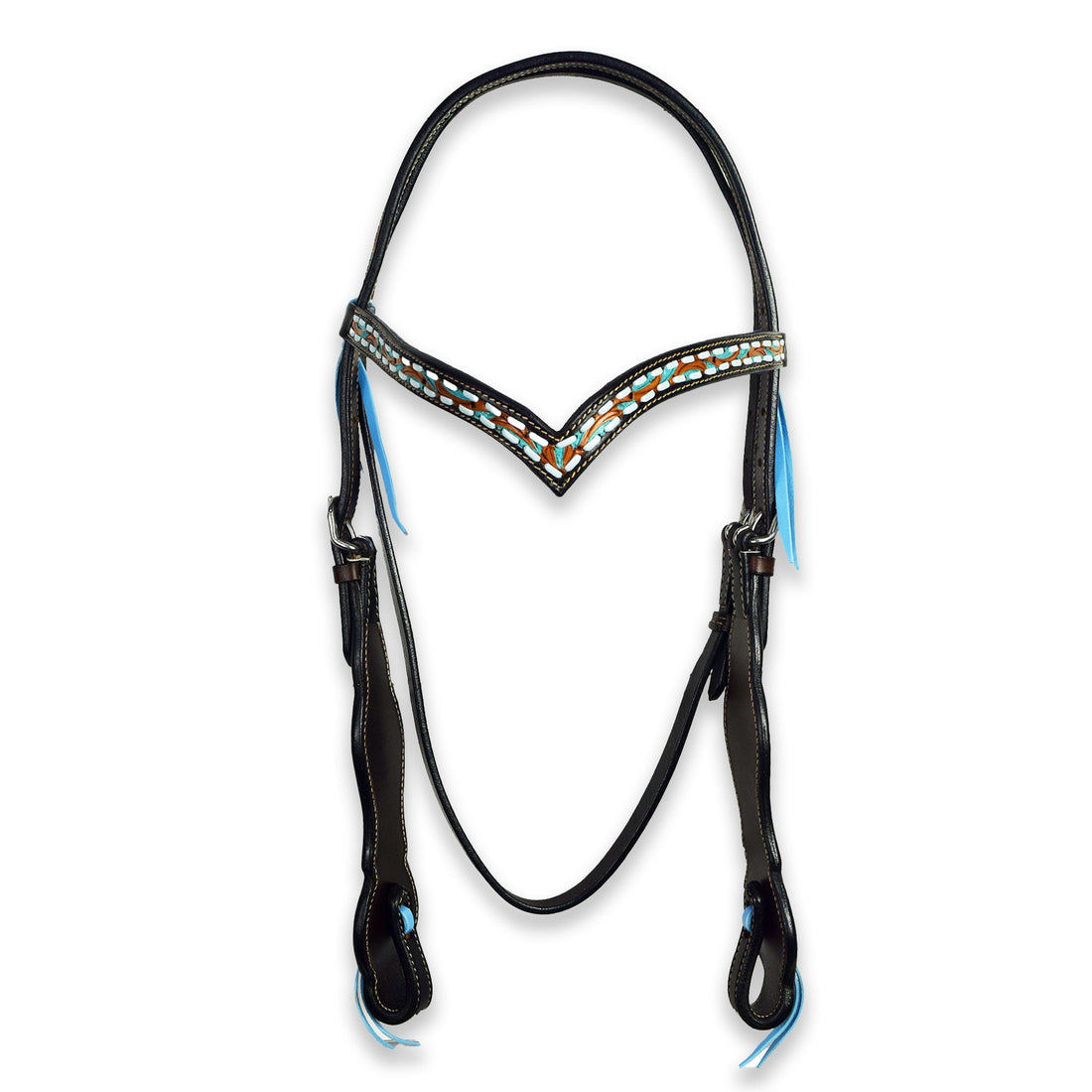 Ezy Ride Bridle V Brow with Turquoise Buckstitch Two Tone
