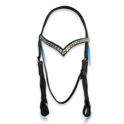 Ezy Ride Bridle V Brow with Turquoise Buckstitch Two Tone