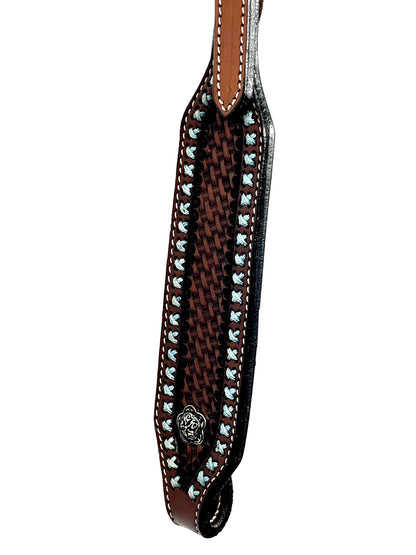 Ezy Ride Bridle Wide Brow with Turquoise Lace and Basket Stamped - 2