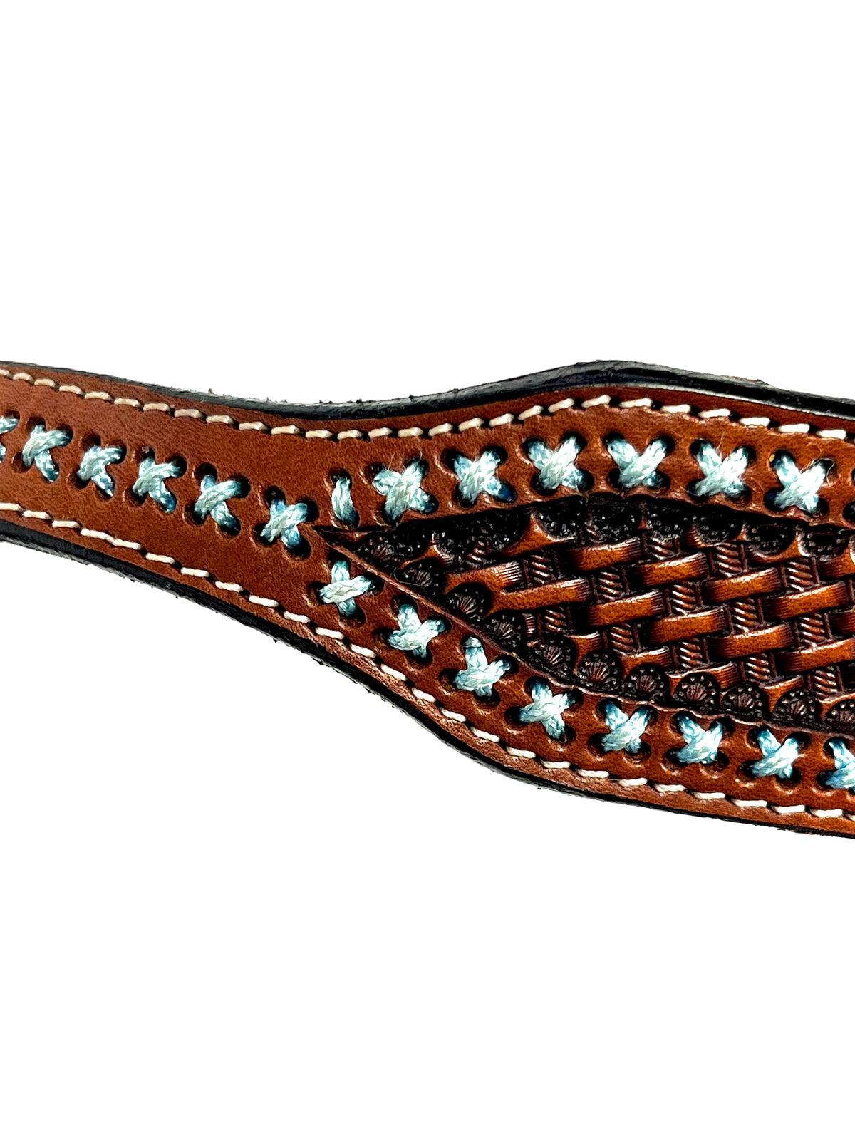 Ezy Ride Bridle Wide Brow with Turquoise Lace and Basket Stamped - 3