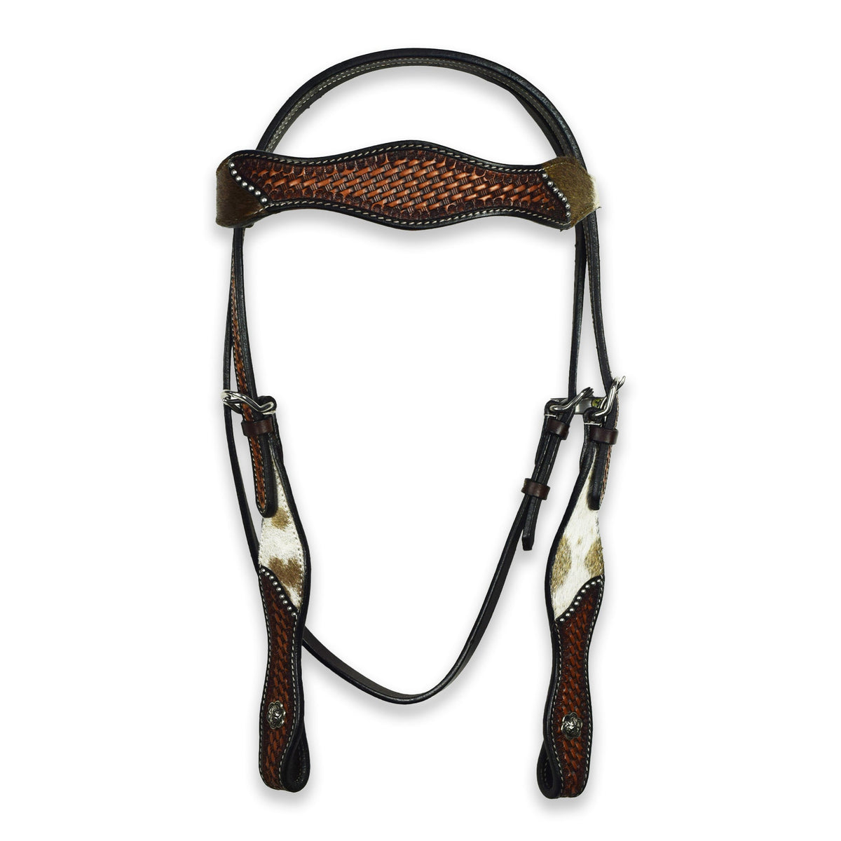 Ezy Ride Bridle with Wave Brow, Cowhide and Basket Stamping Two Tone