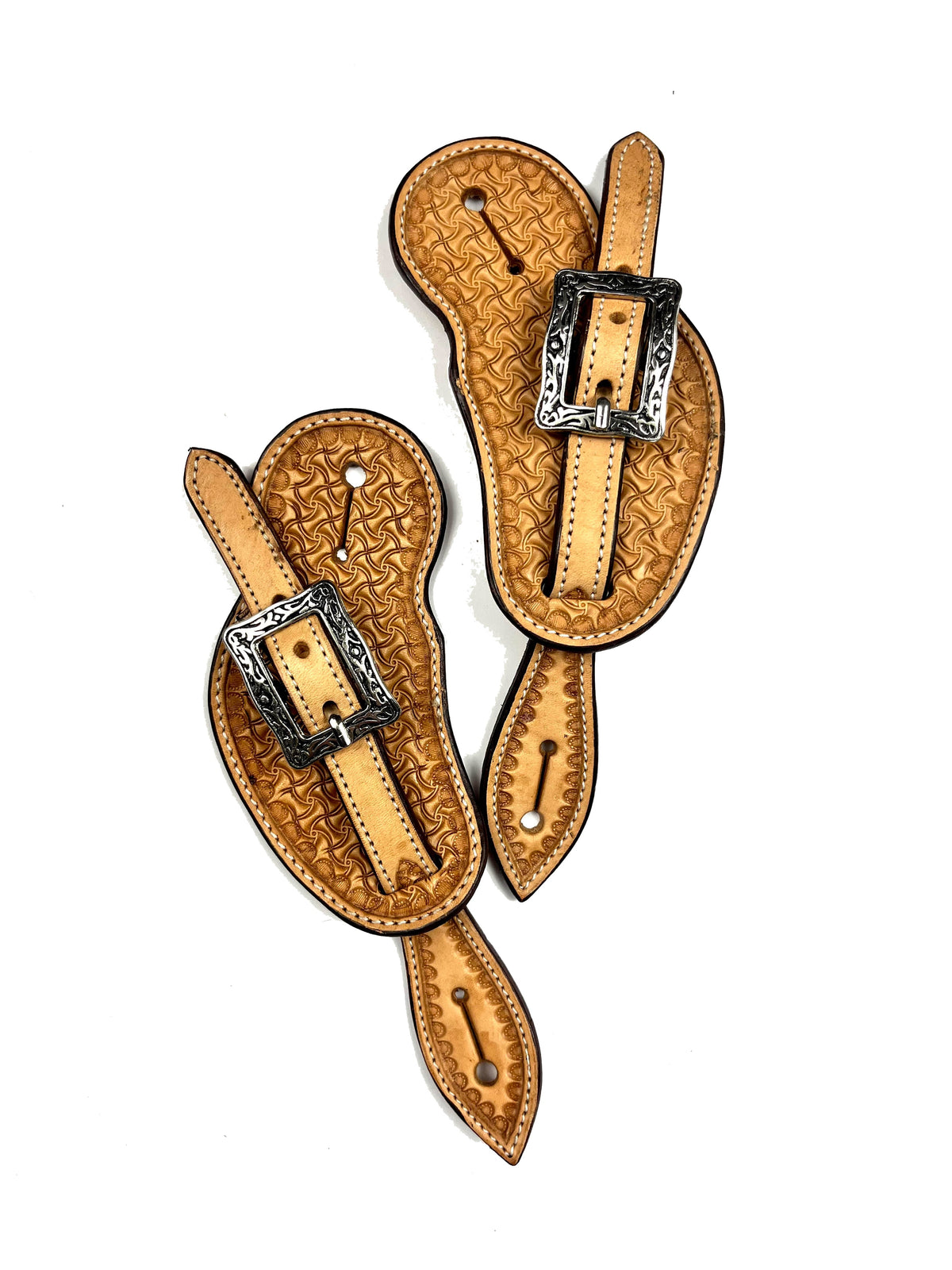 Ezy Ride Spur Strap Cowboy Shape with Stamping and Square Silver Buckles Natural Youth