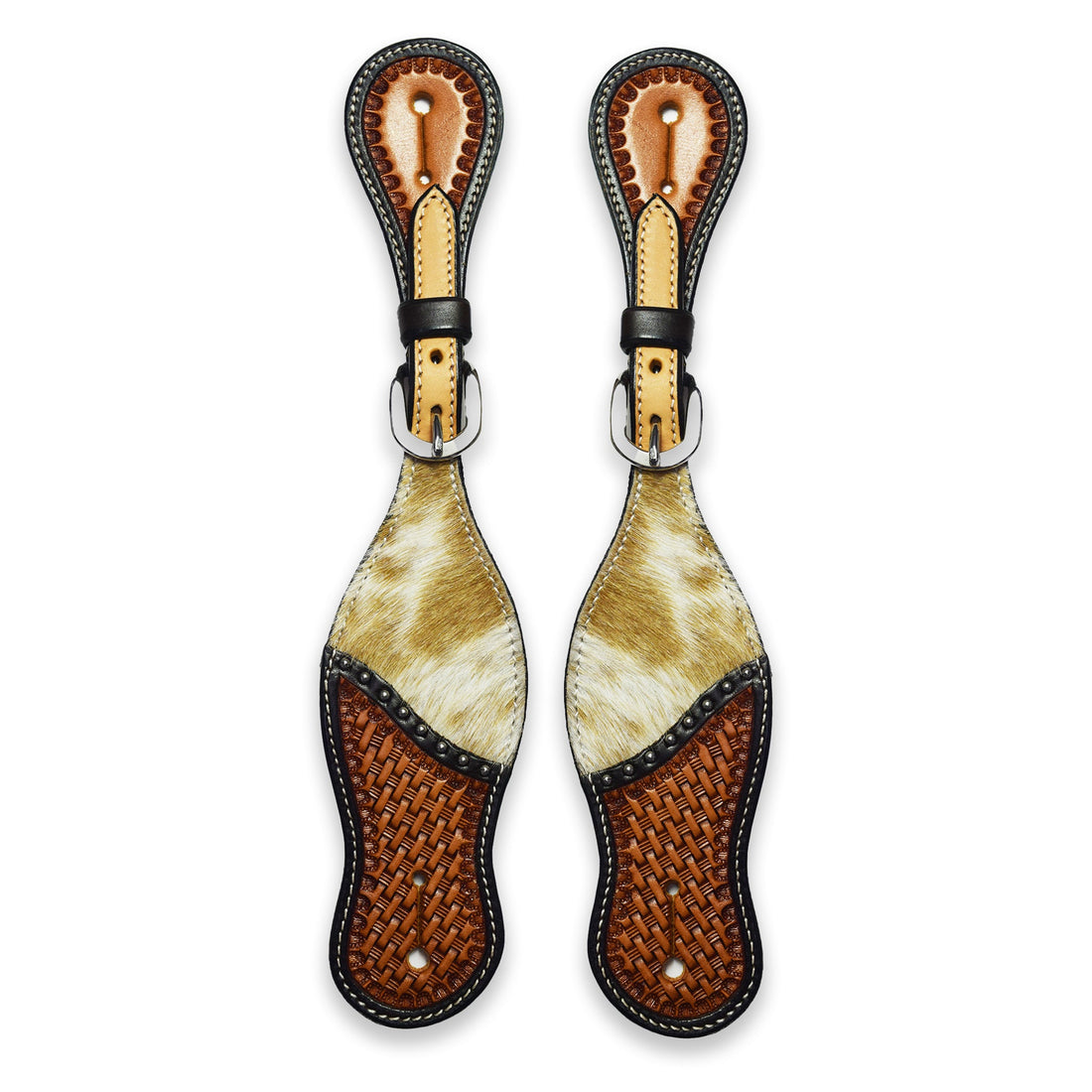 Ezy Ride Spur Strap Shaped with Cowhide and Basket Stamping Two Tone