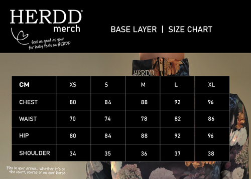 HERDD merch Base layer - Size Chart