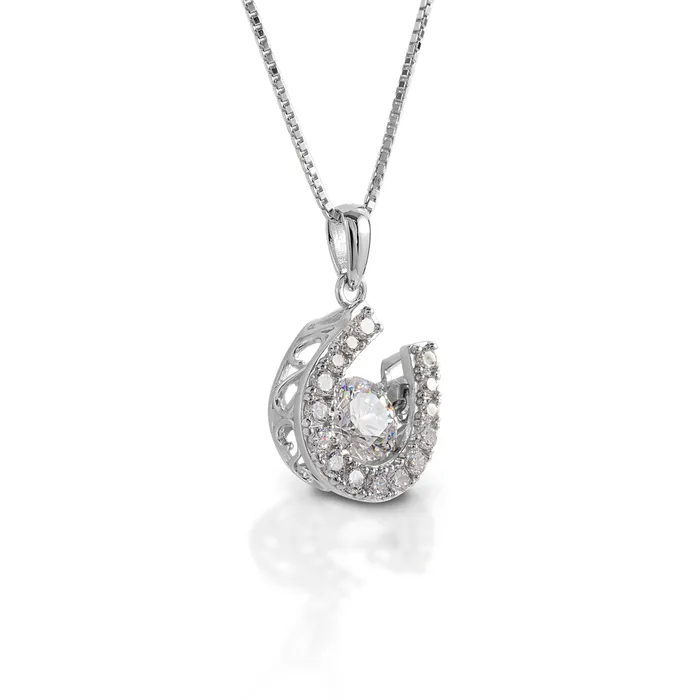 Kelly Herd Necklace Dancing Stone Horseshoe Dangle Pendant
