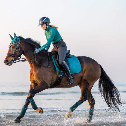 LeMieux Suede Dressage Square Peacock lifestyle