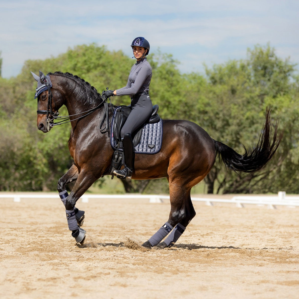 LeMieux Loire Classic Dressage Square Twilight Grey lifestyle