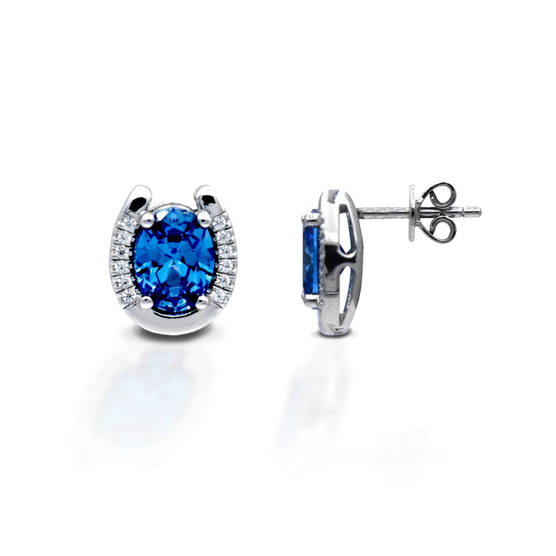 Kelly Herd Earrings Blue Stone Horseshoe