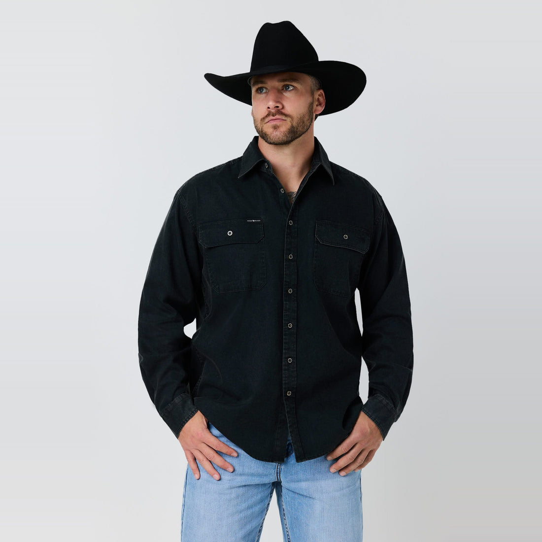 Ringers Western King River Rugged Mens Full Button Work Shirt Black