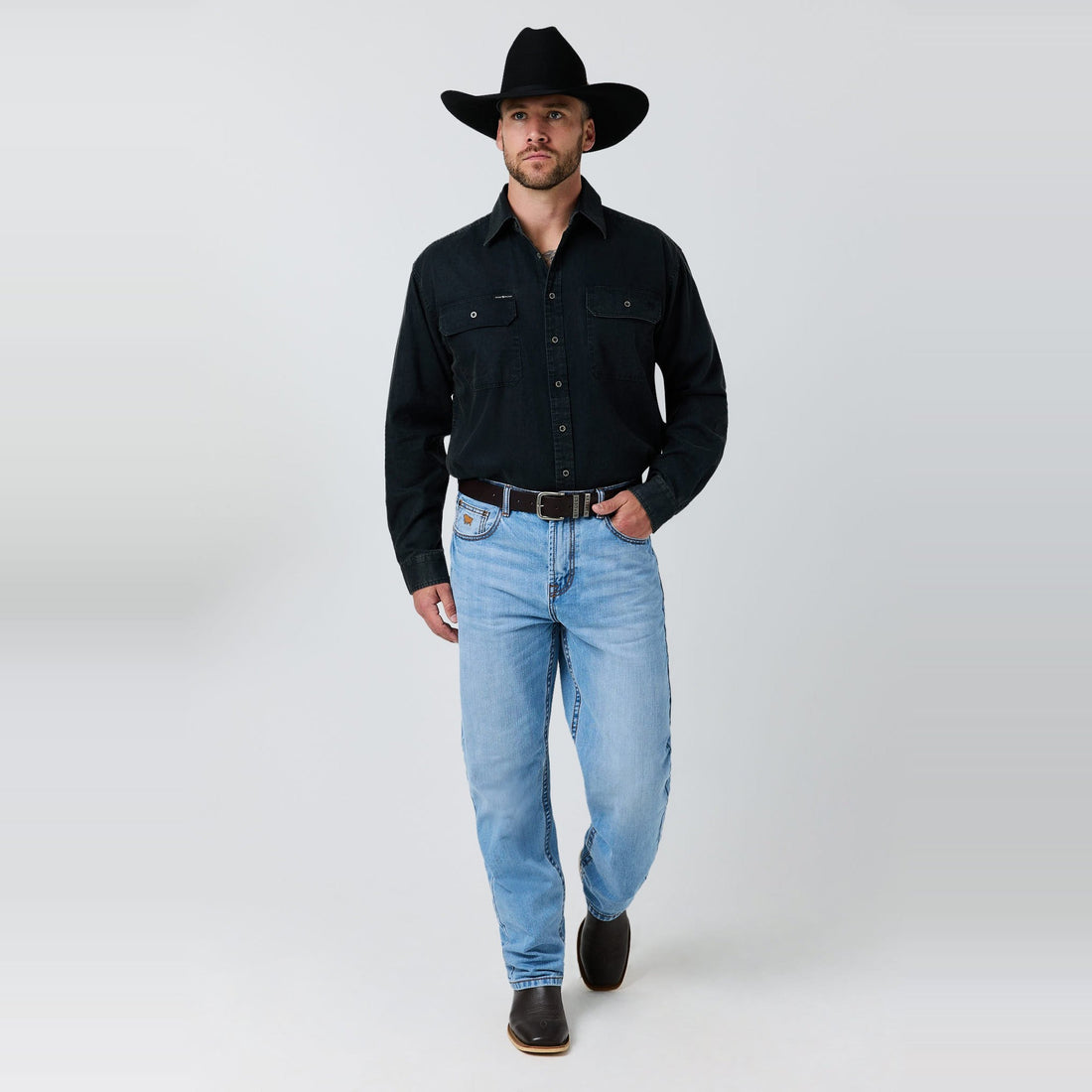 Ringers Western King River Rugged Mens Full Button Work Shirt Black