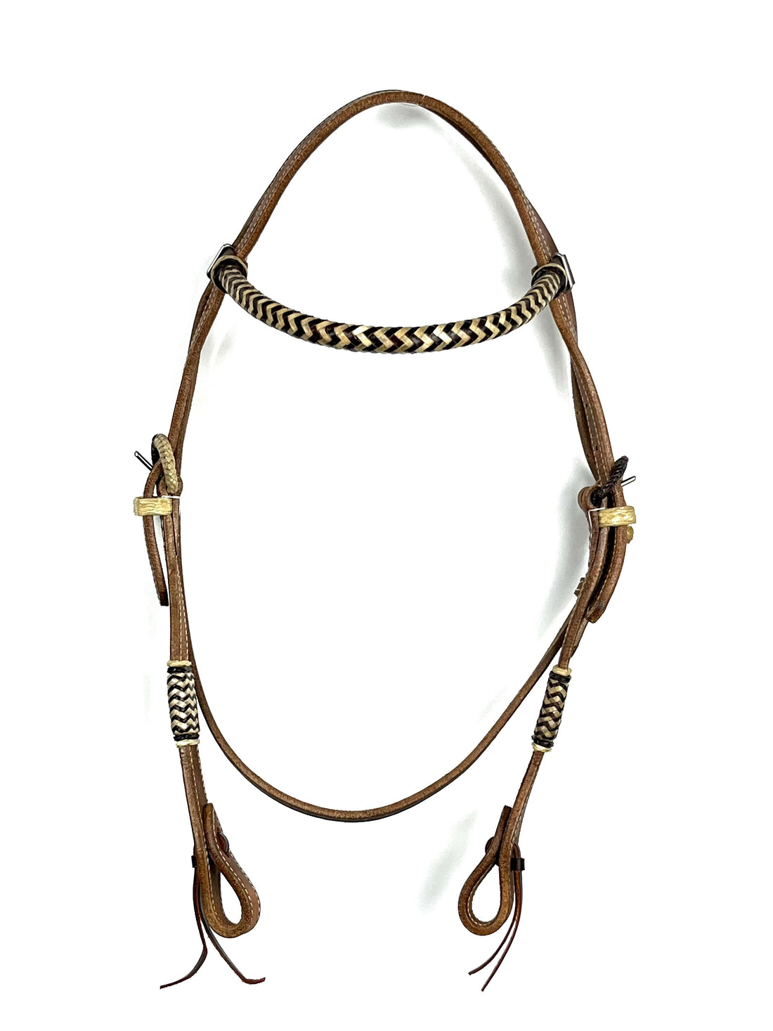 Ezy Ride Bridle Brow Harness Leather with Rawhide Plaited Brow and Buckles