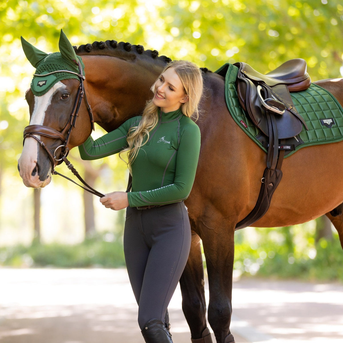 LeMieux Loire Fly Hood Hunter Green lifestyle