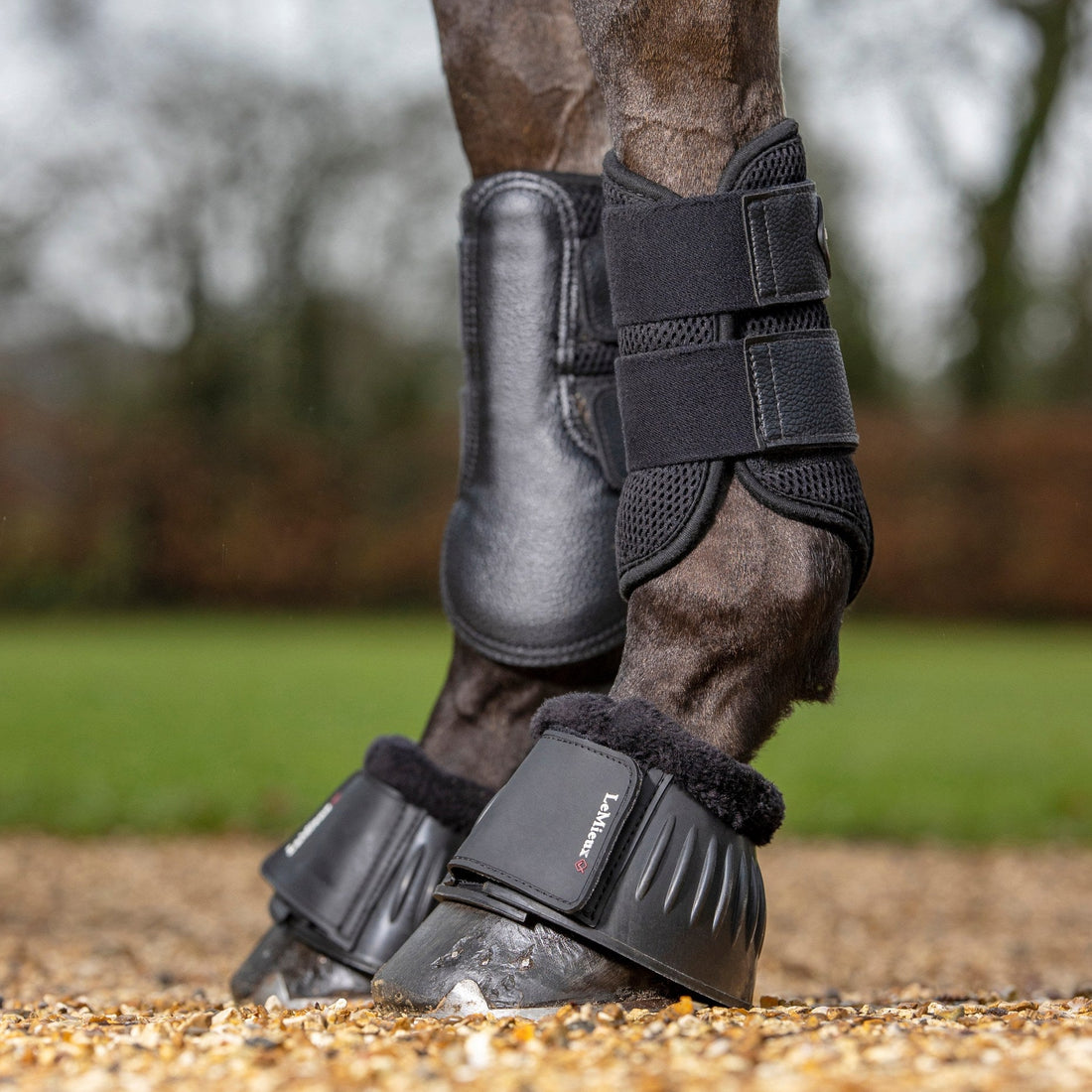 LeMieux Rubber Bell Boots with Fleece Black lifestyle