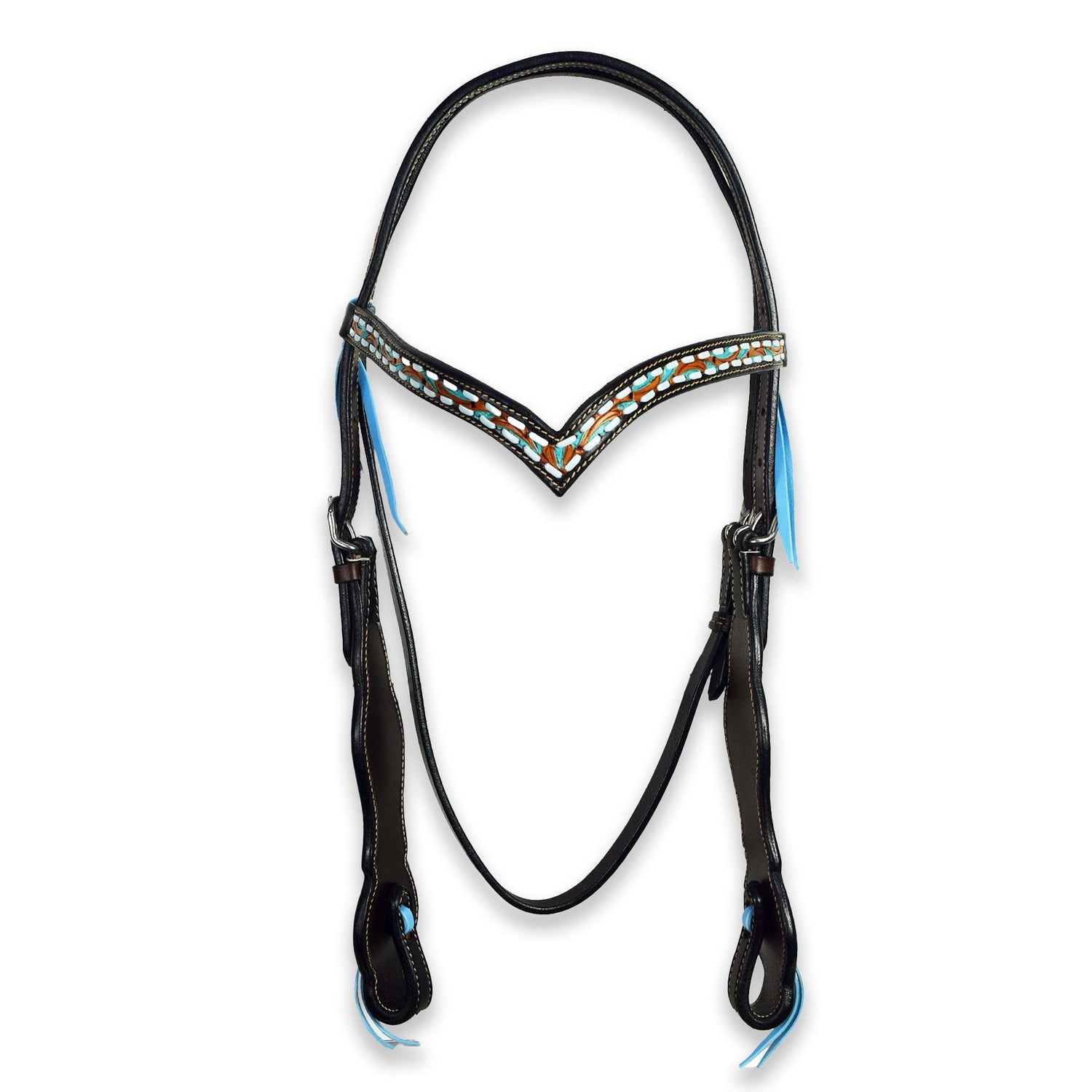 Ezy Ride Bridle V Brow with Turquoise Buckstitch Two Tone