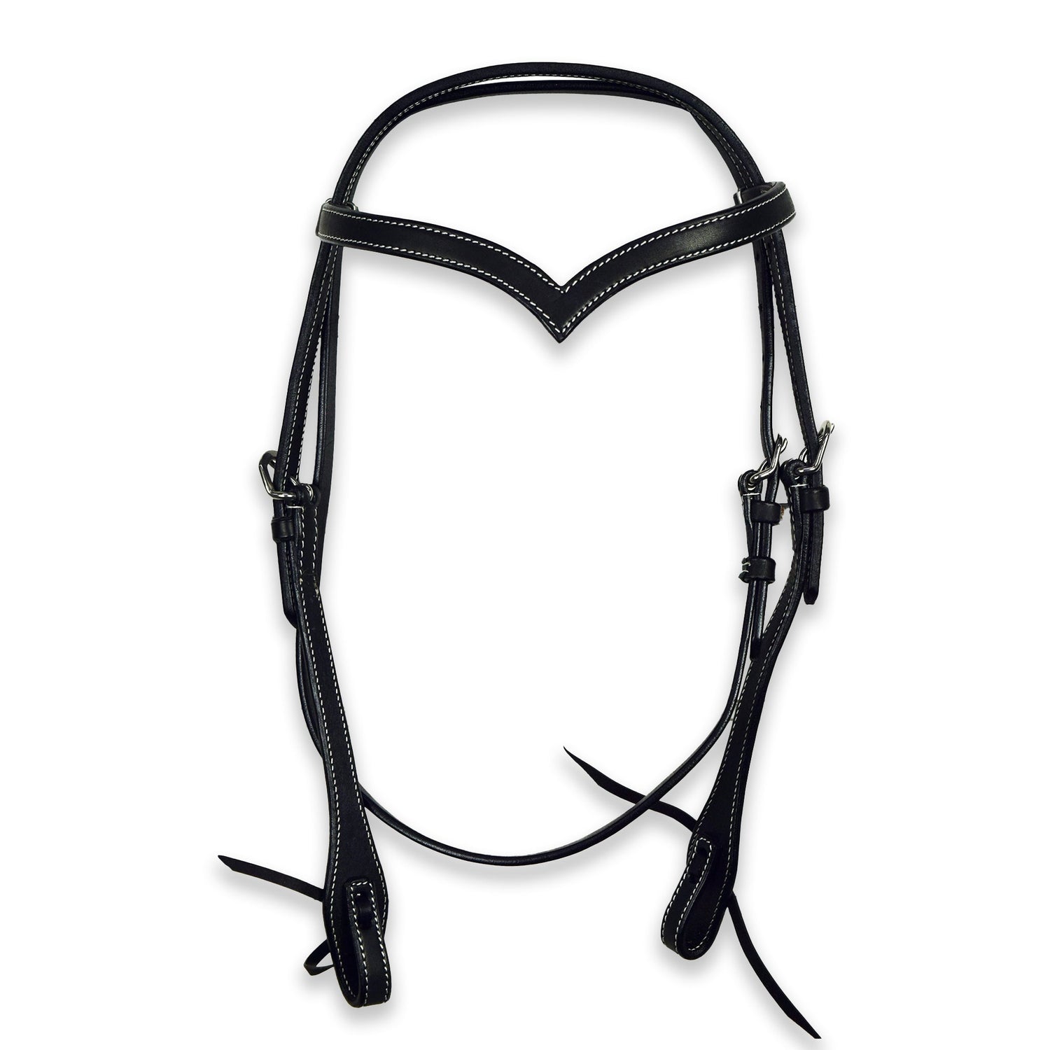 Ezy Ride Bridle Plain with V Brow and White Stitching Black