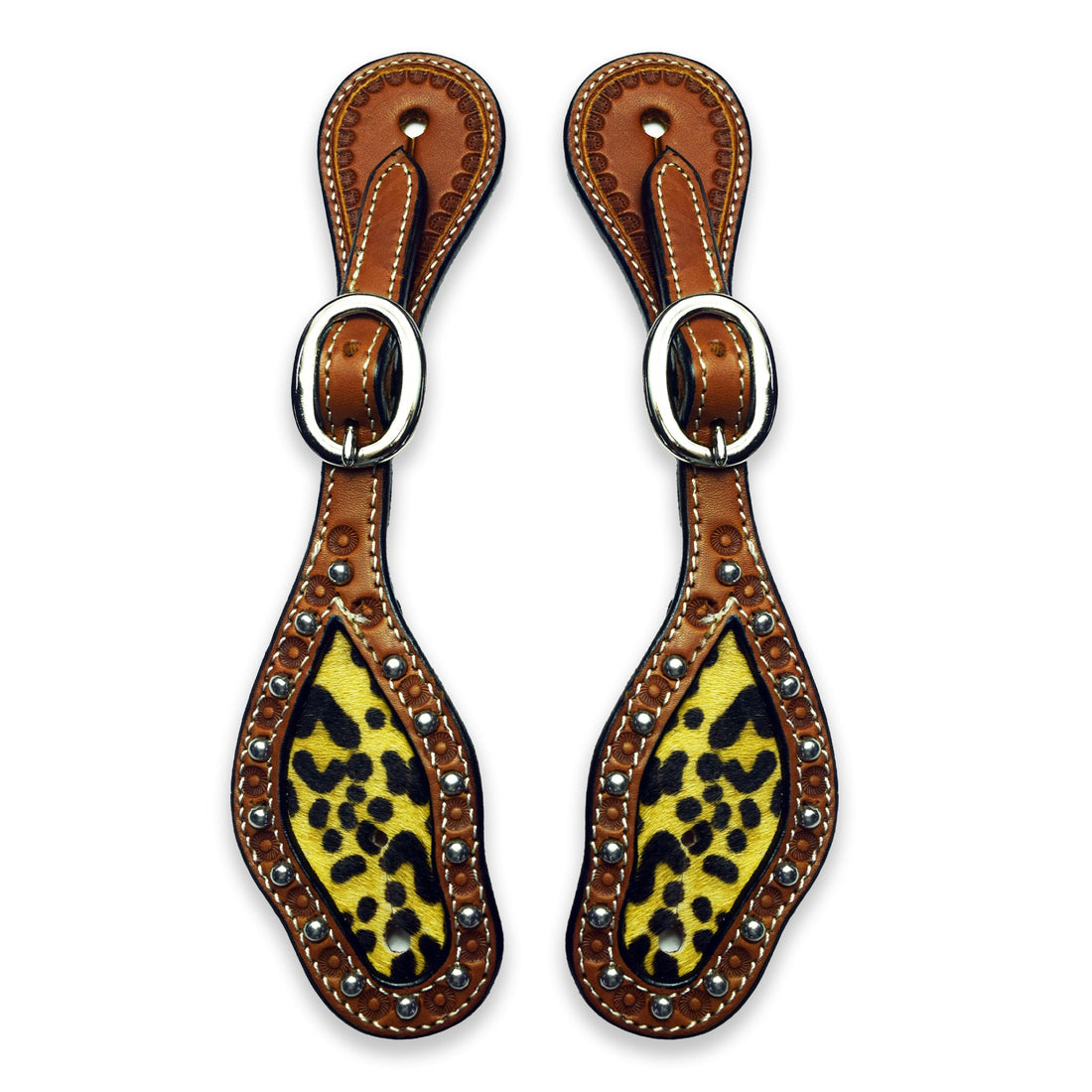 Ezy Ride Spur Strap with Leopard Print Inlay and Dots Chestnut