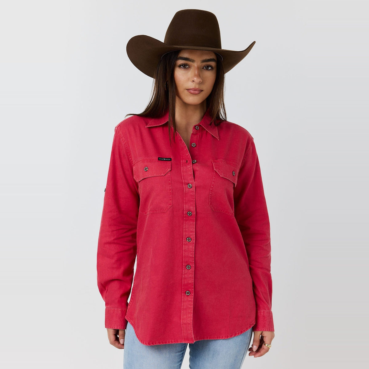 Ringers Western Pentecost Rugged Womens Full Button Work Shirt Berry