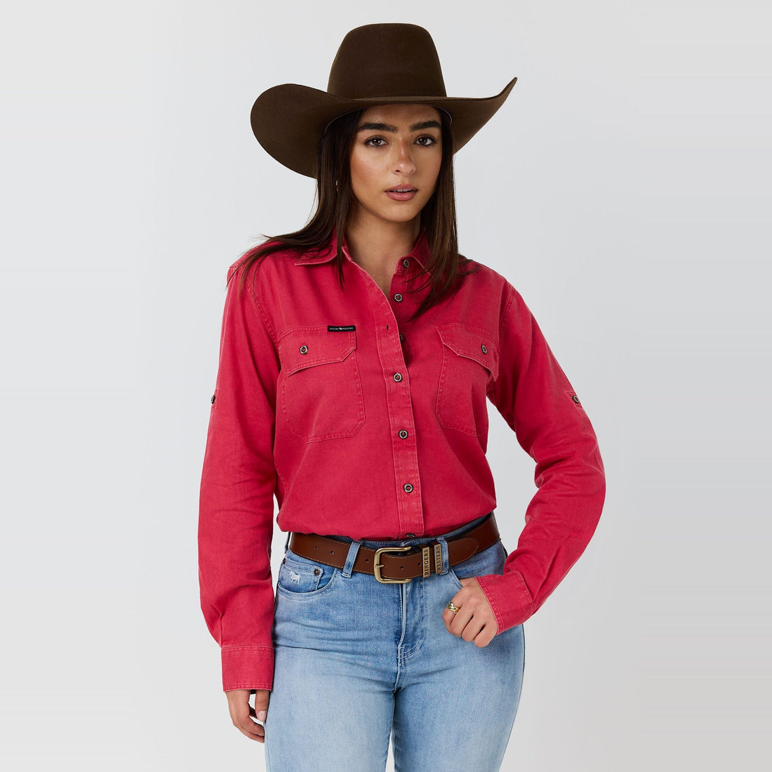Ringers Western Pentecost Rugged Womens Full Button Work Shirt Berry