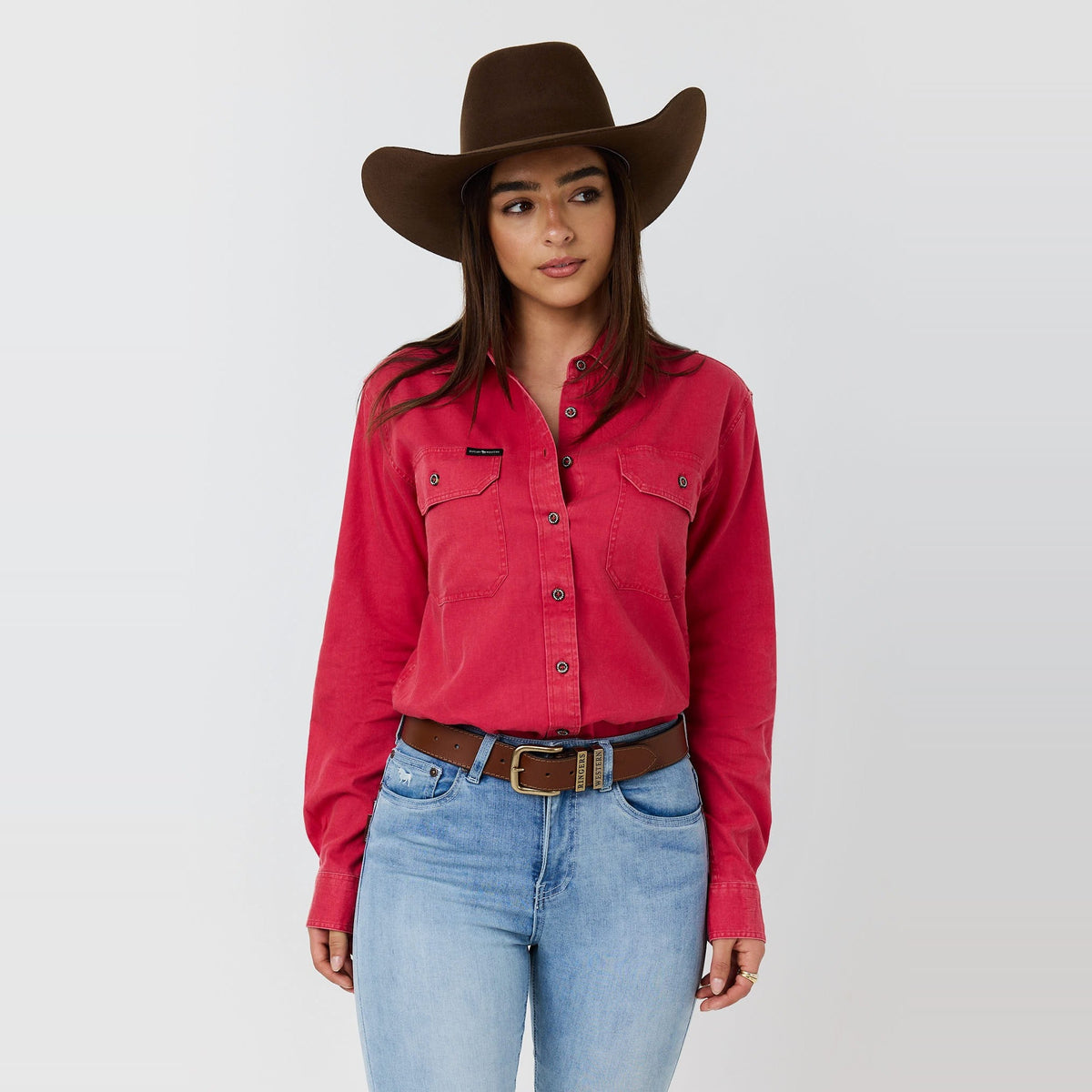 Ringers Western Pentecost Rugged Womens Full Button Work Shirt Berry