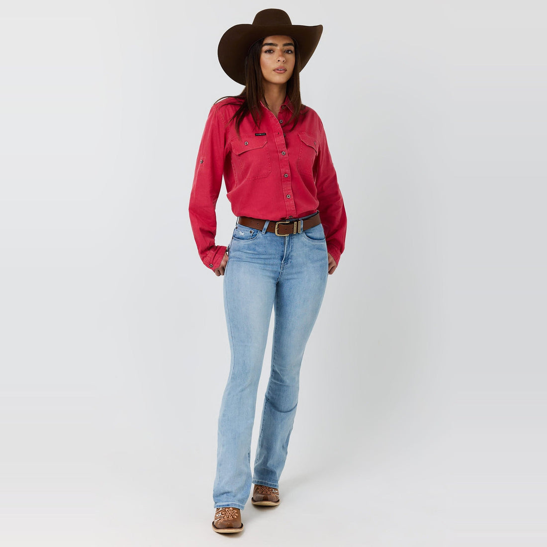 Ringers Western Pentecost Rugged Womens Full Button Work Shirt Berry