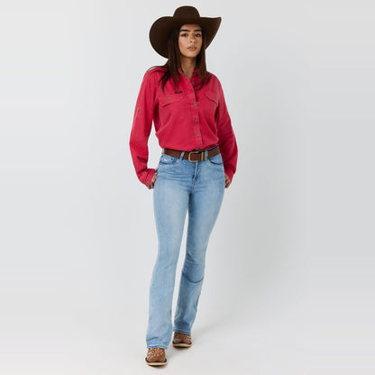 Ringers Western Pentecost Rugged Womens Full Button Work Shirt Berry