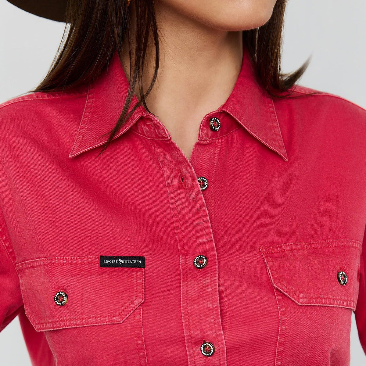 Ringers Western Pentecost Rugged Womens Full Button Work Shirt Berry