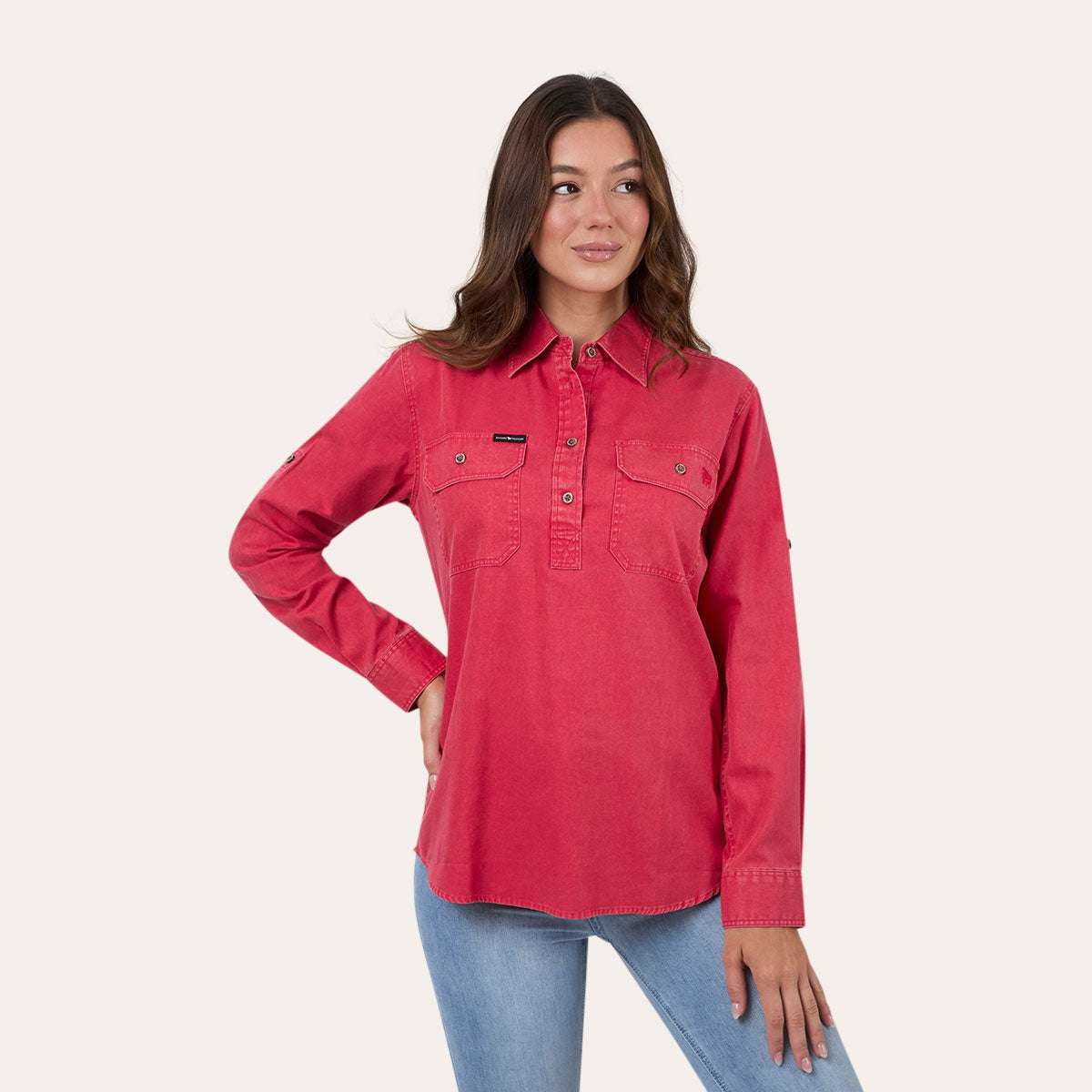 Ringers Western Pentecost Rugged Womens Half Button Work Shirt Berry