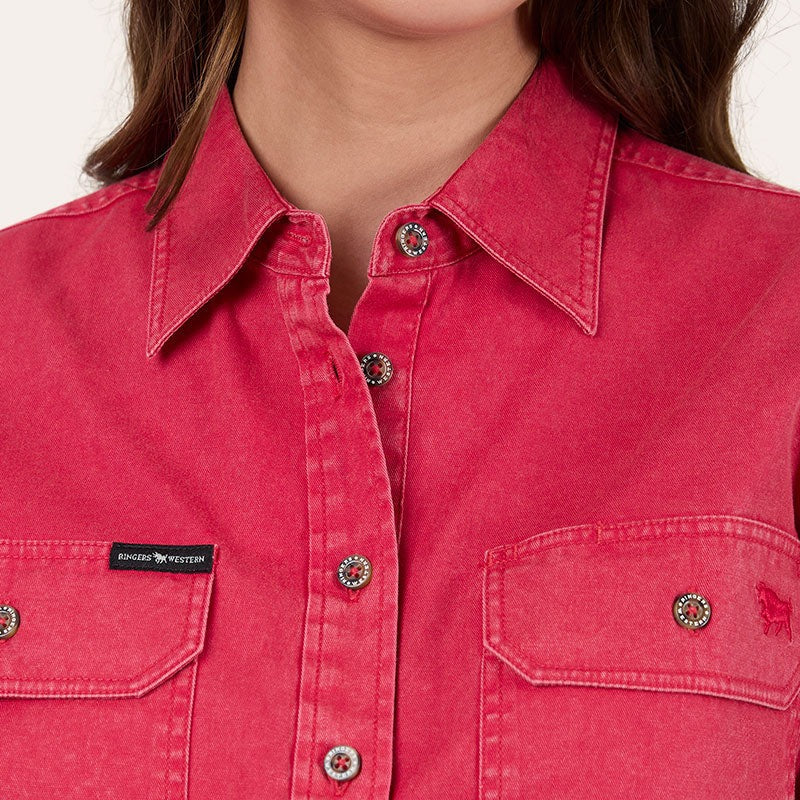 Ringers Western Pentecost Rugged Womens Half Button Work Shirt Berry