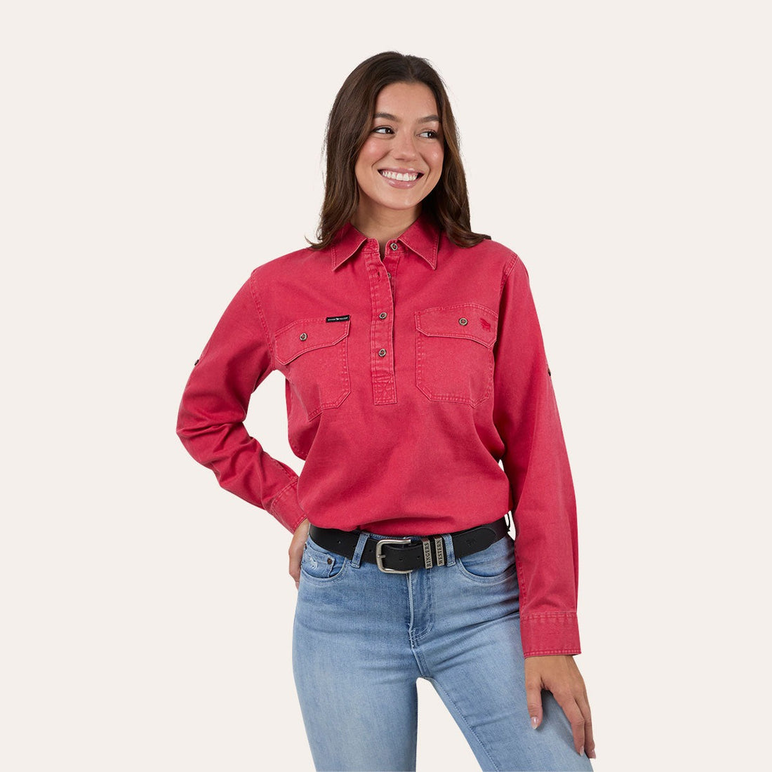 Ringers Western Pentecost Rugged Womens Half Button Work Shirt Berry