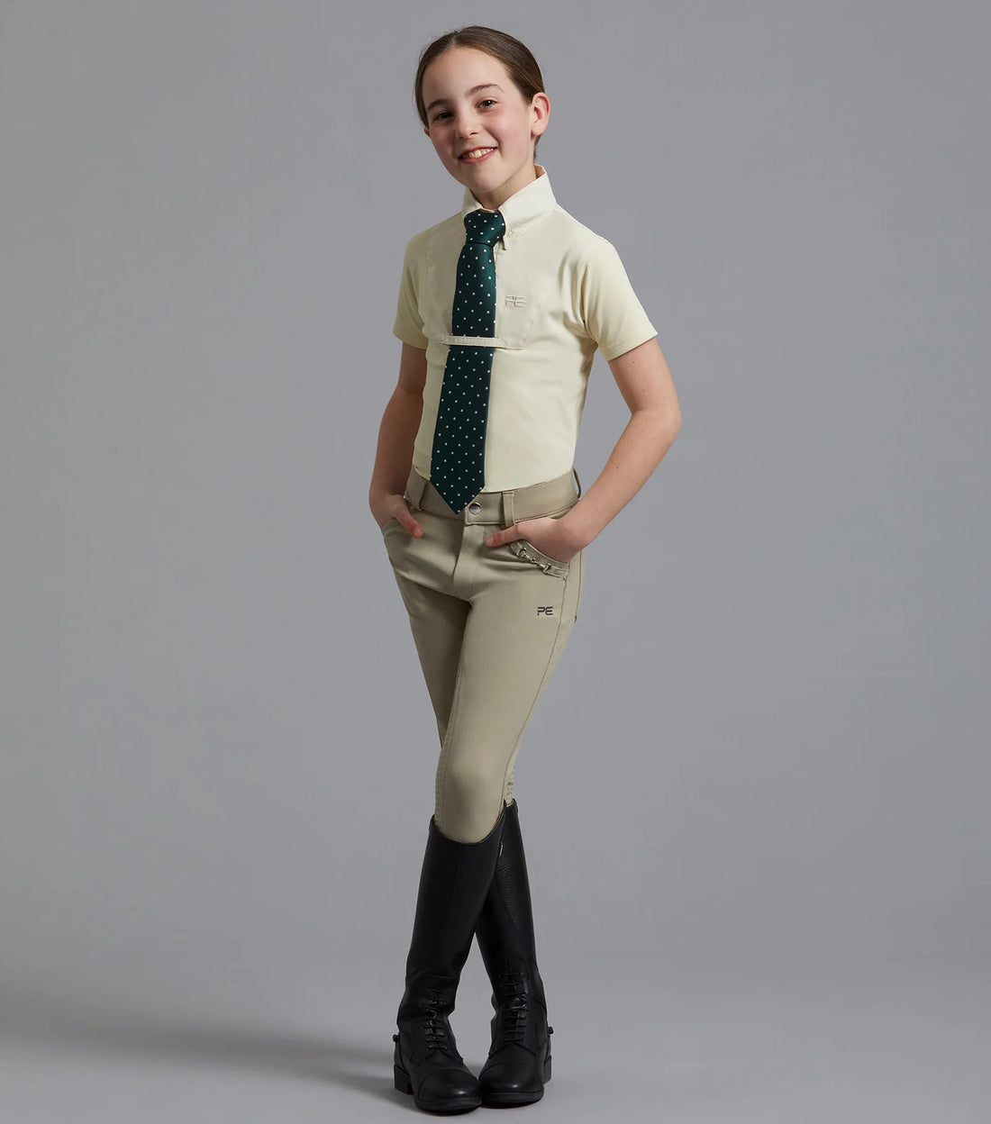 Premier Equine Brava Girls Full Seat Gel Competiton Riding Breeches - Beige