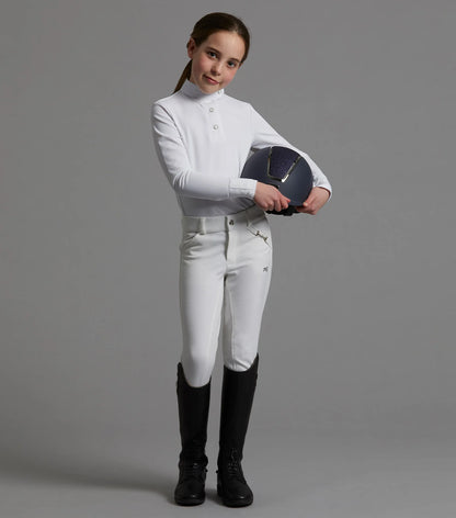 Premier Equine Brava Girls Full Seat Gel Competiton Riding Breeches - White - 2