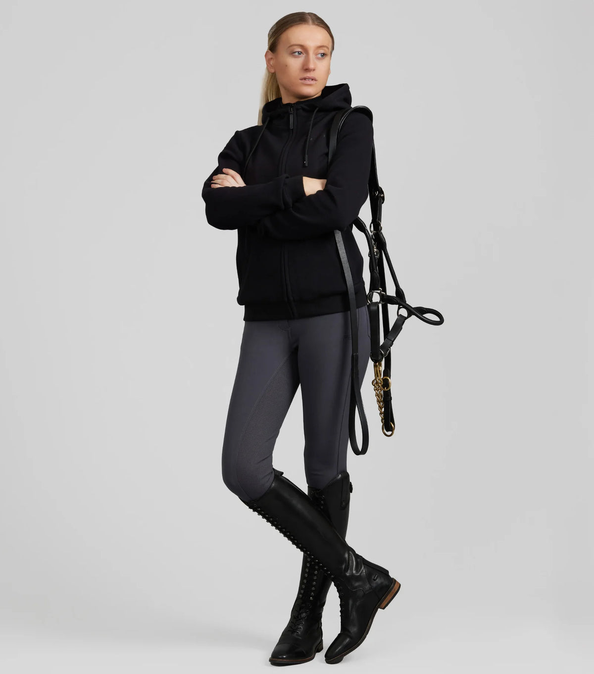 Premier Equine Legato Hooded Full-Zip Sweatshirt Phantom - Black
