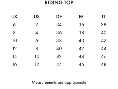 Premier Equine Maria Diamante Show Shirt - Size Chart