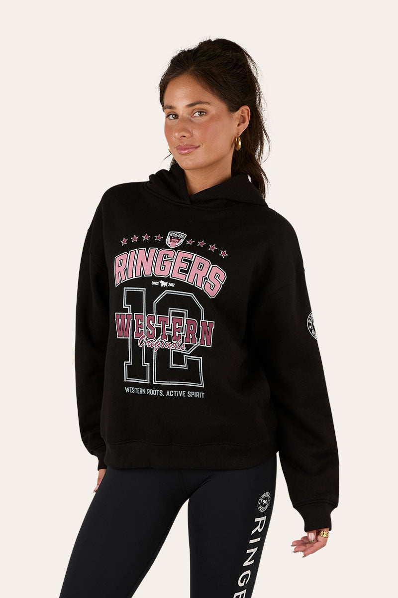 Ringers Western Ace Womens Oversized Hoodie - Black Front