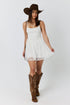Ringers Western Almost A Cowgirl Shirred Mini Dress - Off White