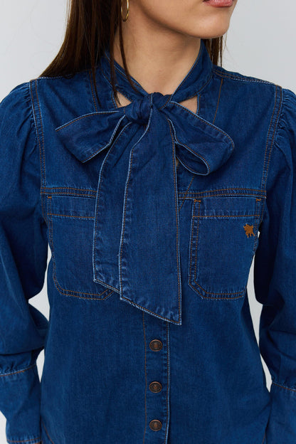 Ringers Western Avery Womens Tie Neck Denim Shirt - 3