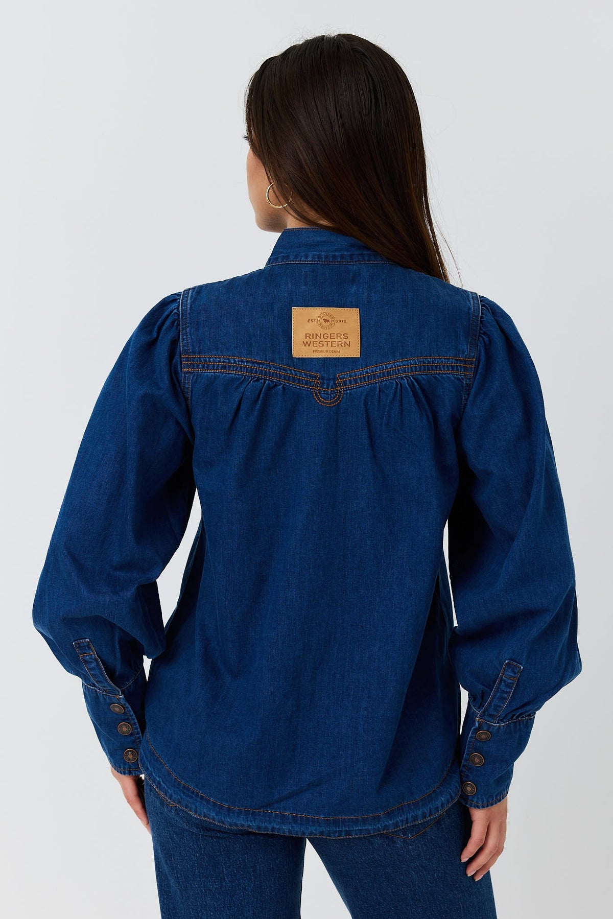 Ringers Western Avery Womens Tie Neck Denim Shirt - Back