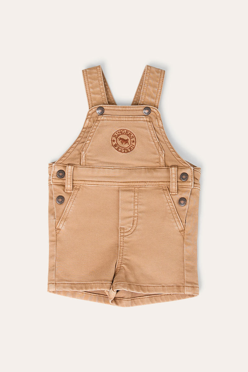 Ringers Western Barnyard Buddy Babies Shorts Overalls - Dark Sand